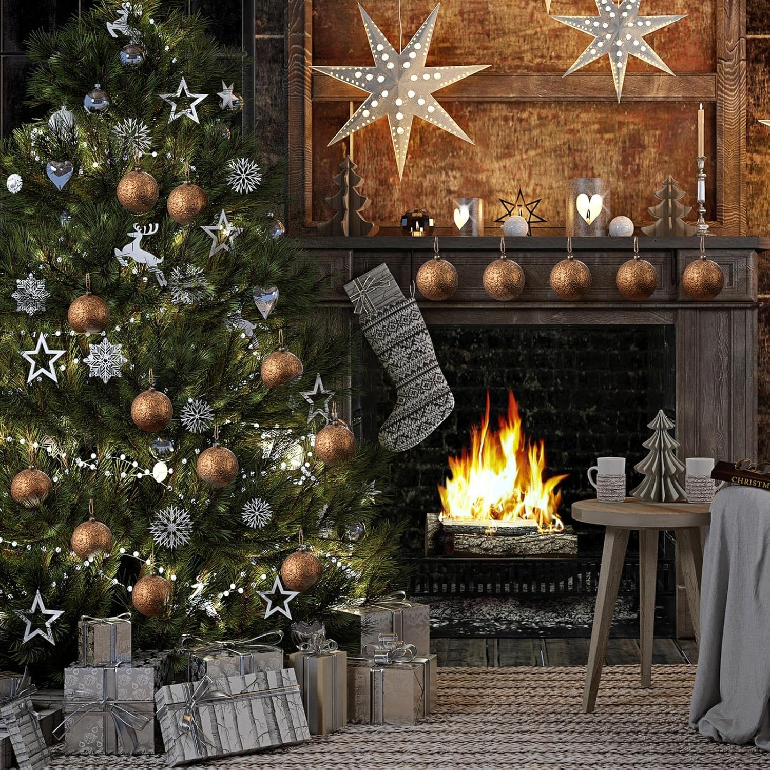 24 Pcs Farmhouse Christmas Ball Ornaments 3.15'' Vintage Antique Gold Christmas Tree Decor Rustic Distressed Neutral Ornaments with Loop Shatterproof Hanging Ball for Farmhouse Xmas Decor